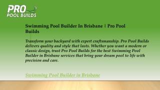 Swimming Pool Builder In Brisbane  Pro Pool Builds