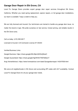 Garage Door Repair Elk Grove