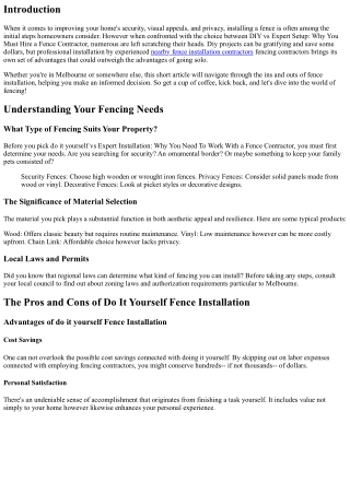 Do It Yourself vs Professional Installation: Why You Should Employ a Fence Contr