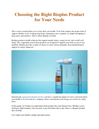 Choosing the Right Bioplus Product for Your Needs