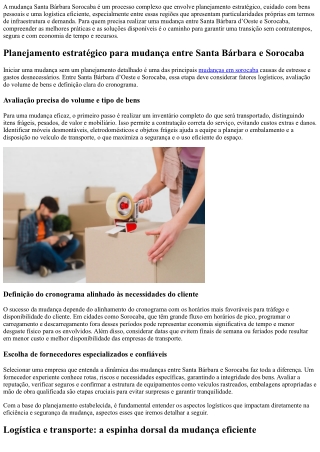 Mudança Santa Bárbara Sorocaba: rapidez e cuidado para seu lar ou negócio