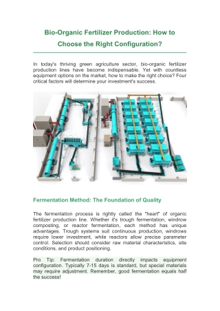 Bio-Organic Fertilizer Production: How to Choose the Right Configuration?