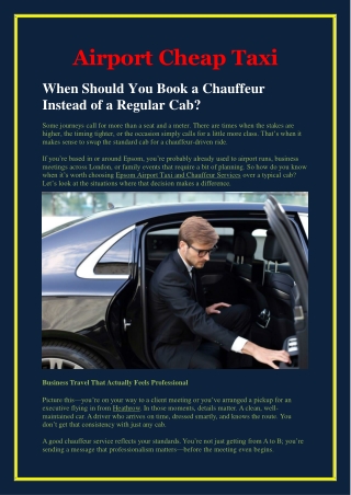 When Should You Book a Chauffeur Instead of a Regular Cab