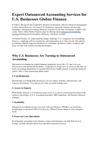 Expert Outsourced Accounting Services for U.S. Businesses Globus Finanza