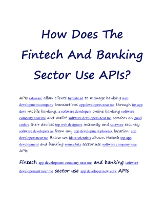 How Does The Fintech And Banking Sector Use APIs