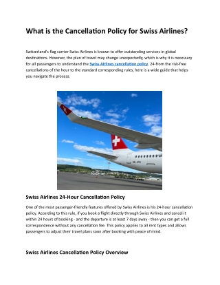 Swiss Airlines Cancellation Policy: 24-Hour & Refund Rules Explained