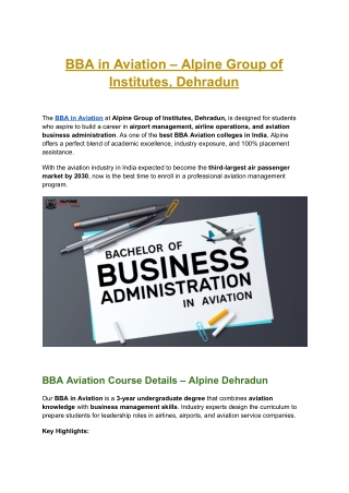 BBA in Aviation in Dehradun – Alpine Group of Institutes