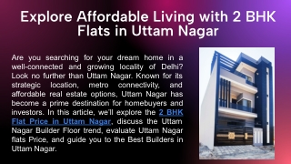 Explore Affordable Living with 2 BHK Flats in Uttam Nagar