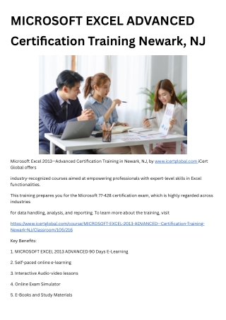 MICROSOFT EXCEL ADVANCED Certification Training Newark, NJ