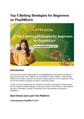 Top 5 Betting Strategies for Beginners on Play99Exch