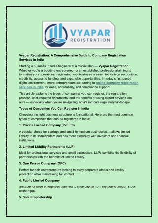 Vyapar Registration - A Comprehensive Guide to Company Registration Services in India