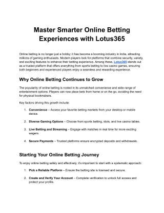 Master Smarter Online Betting Experiences with Lotus365