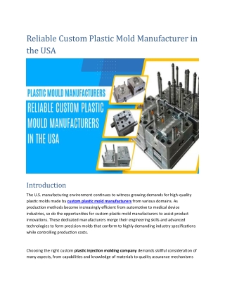 Reliable Custom Plastic Mold Manufacturer in the USA