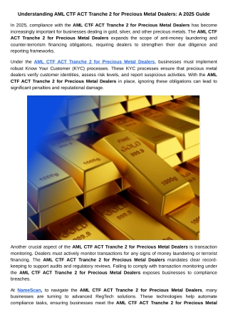 Understanding AML CTF ACT Tranche 2 for Precious Metal Dealers A 2025 Guide
