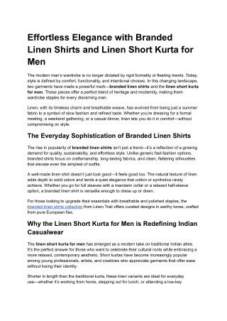 Effortless Elegance with Branded Linen Shirts and Linen Short Kurta for Men