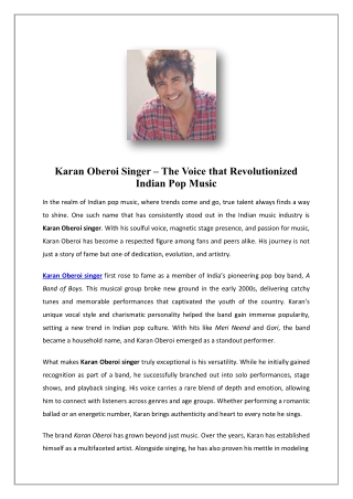 Karan Oberoi Singer | Official Website