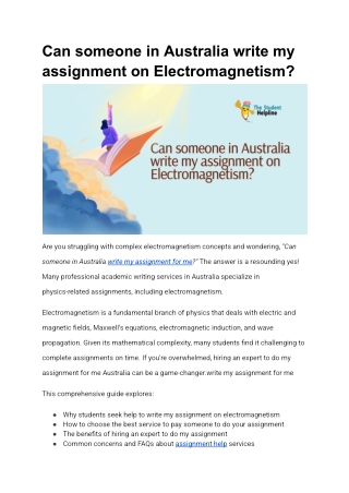 Can someone in Australia write my assignment on Electromagnetism