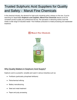 Trusted Sulphuric Acid Suppliers for Quality and Safety -  Maruti Fine Chemicals