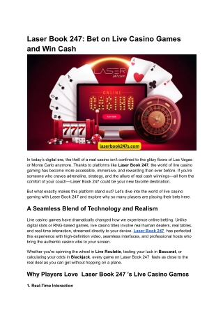 Laser Book 247_ Bet on Live Casino Games and Win Cash