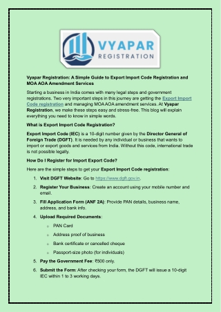 Vyapar Registration - A Simple Guide to Export Import Code Registration and MOA AOA Amendment Services