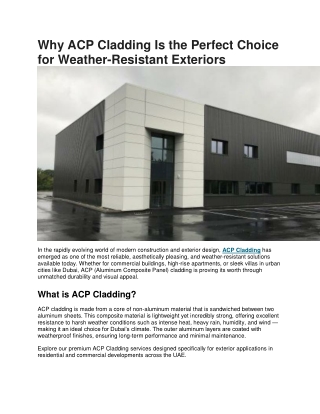 Why ACP Cladding Is the Perfect Choice for Weather