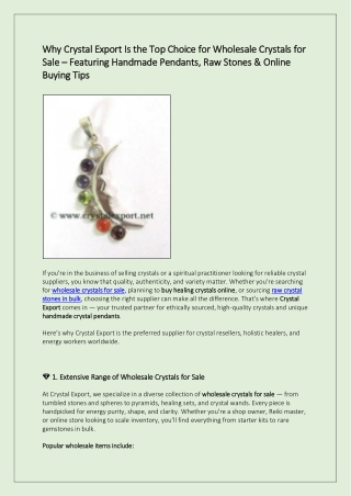 Why Crystal Export Is the Top Choice for Wholesale Crystals for Sale – Featuring Handmade Pendants, Raw Stones & Online