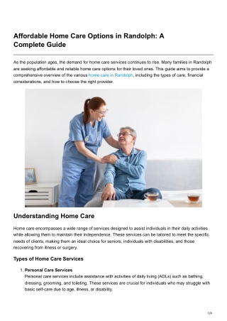 Affordable Home Care Options in Randolph A Complete Guide