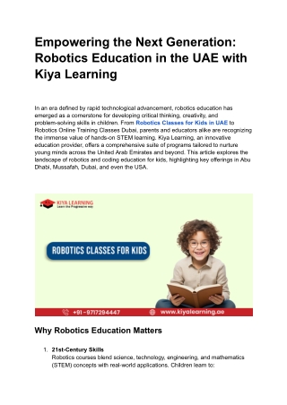 Empowering the Next Generation Robotics Education in the UAE with Kiya Learning