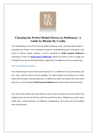 Bridal Flowers Melbourne | Blooms By Cecilia