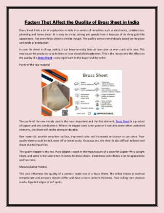 Factors That Affect the Quality of Brass Sheet in India