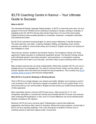 IELTS Coaching Centre in Kannur – Your Ultimate  Guide to Success