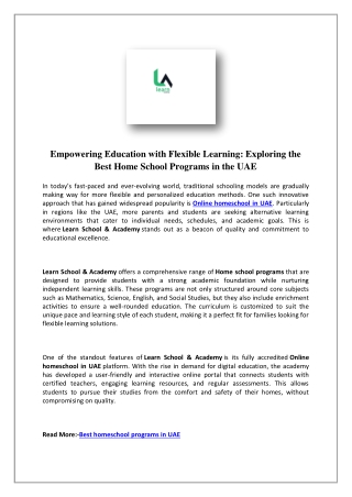 Best homeschool programs in UAE | Learn School Academy