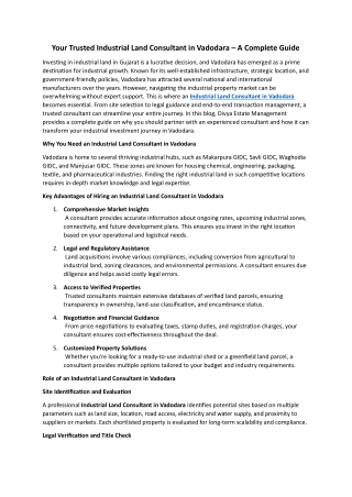 Your Trusted Industrial Land Consultant in Vadodara