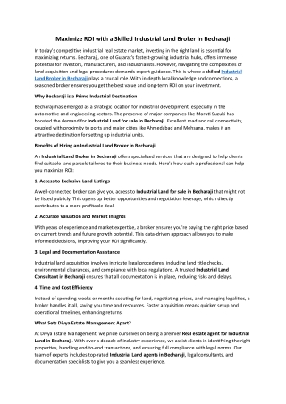 Maximize ROI with a Skilled Industrial Land Broker in Becharaji