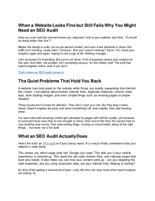 When a Website Looks Fine but Still Fails Why You Might Need an SEO Audit
