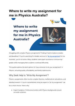 Where to write my assignment for me in Physics Australia