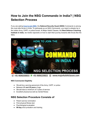 How to Join the NSG Commando in India? | NSG Selection Process