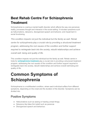 Best Rehab Centre for Schizophrenia Treatment | Expert Care