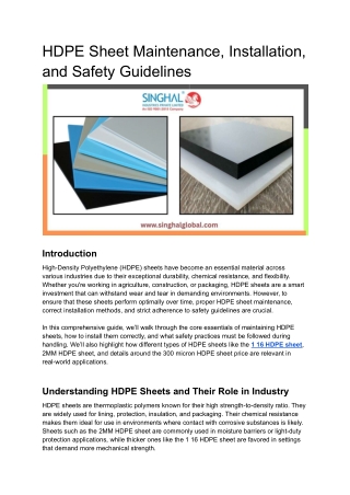 HDPE Sheet Maintenance, Installation, and Safety Guidelines