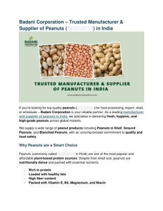 Badani Corporation – Trusted Manufacturer & Supplier of Peanuts