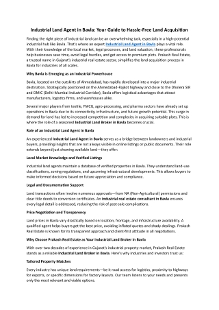 Industrial Land Agent in Bavla Your Guide to Hassle-Free Land Acquisition