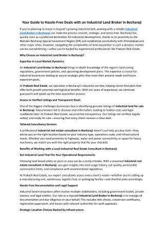 Your Guide to Hassle-Free Deals with an Industrial Land Broker in Becharaji