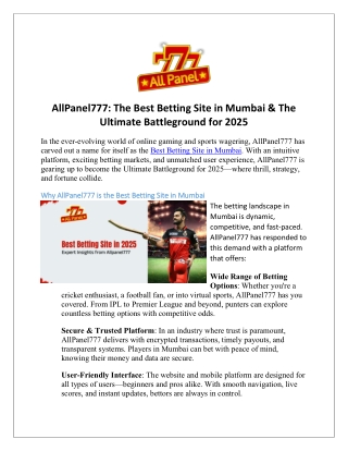 AllPanel777 The Best Betting Site in Mumbai & The Ultimate Battleground for 2025(1)