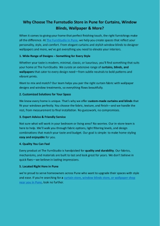 Why Choose The FurnStudio Store in Pune for Curtains, Window Blinds, Wallpaper & More