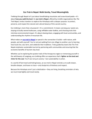 Eco Trek in Nepal: Walk Gently, Travel Meaningfully