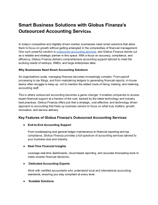 Smart Business Solutions with Globus Finanza’s Outsourced Accounting Services