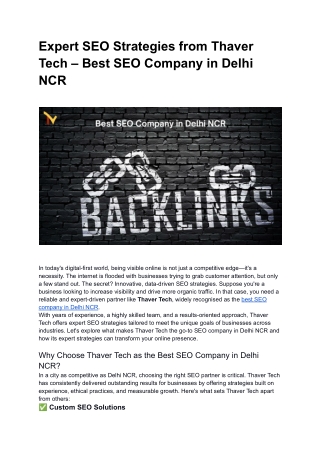 Expert SEO Strategies from Thaver Tech – Best SEO Company in Delhi NCR