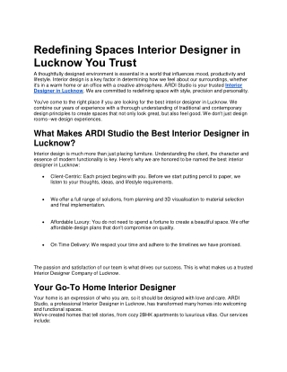Redefining Spaces Interior Designer in Lucknow You Trust