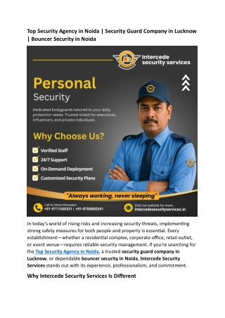 Top Security Agency in Noida Security Guard Company in Lucknow Bouncer Security in Noida arti