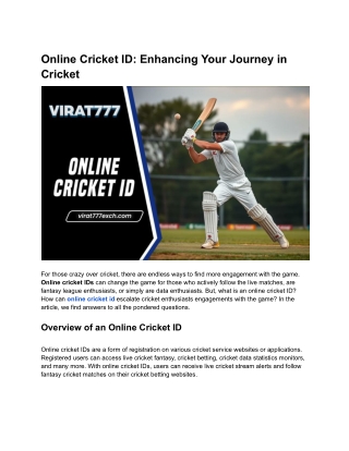 Online Cricket ID_ Enhancing Your Journey in Cricket